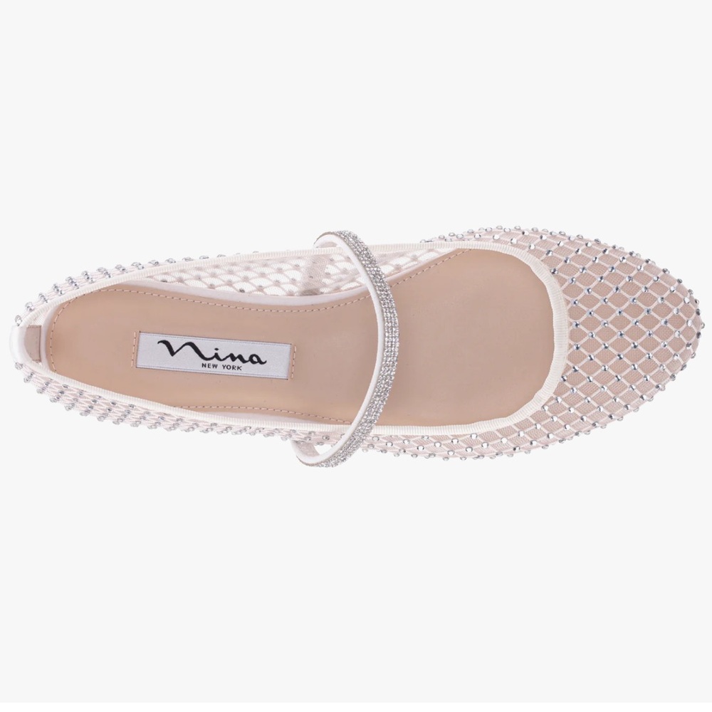 Nina Ivory Rhinestone Mesh Flats